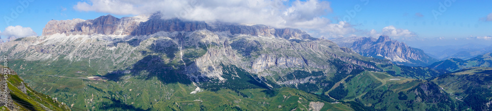 Fototapeta premium grass and sky, viewpoint from Trincee Via ferrata, Dolomites Alps, Italy 