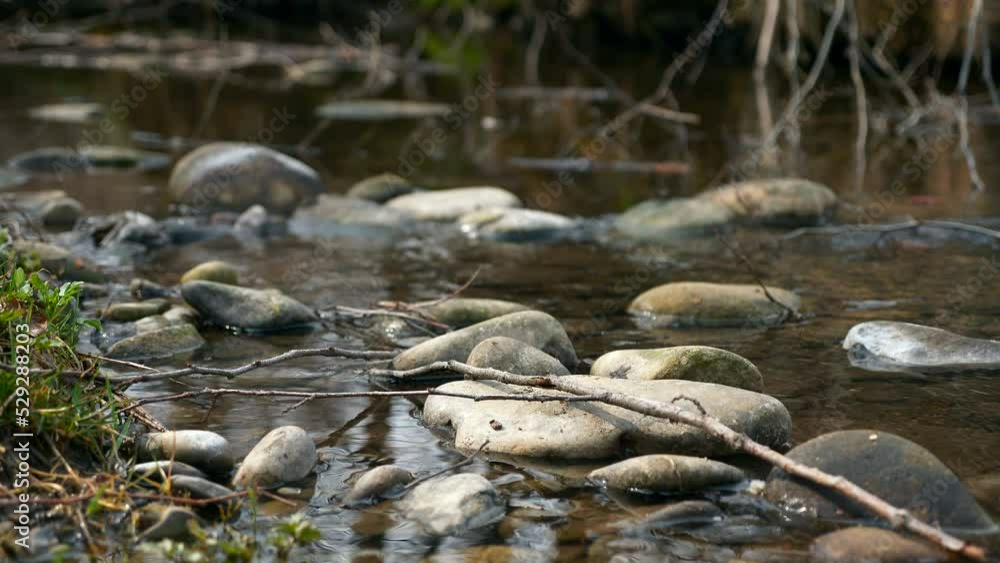 Small River Stone Stream. Spring Season Sunny Day. Rural Scene Background. Beautiful Nature Country. 2x Slow motion 60fps 4K Small River Stone Stream. Spring Season Sunny Day. Rural Scene Background. Beautiful Nature Country. 2x Slow motion 60fps 4K