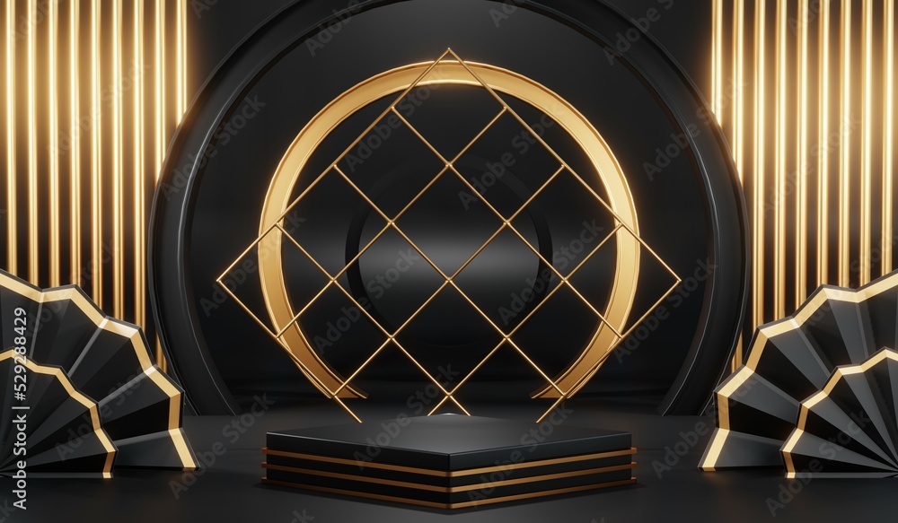 3D rendering of blank product background for cream cosmetics Modern black podium background 3D rendering of blank product background for cream cosmetics Modern black podium background