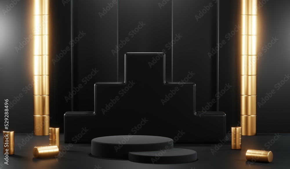 3D rendering of blank product background for cream cosmetics Modern black podium background 3D rendering of blank product background for cream cosmetics Modern black podium background