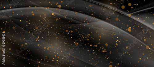 Luxury golden shiny dots and black smooth waves abstract background. Vector design