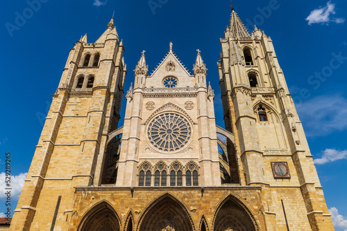 Photos Gothic facade of the Leon Cathedral in Castilla y Leon, Spain.