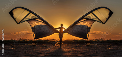 Kitesurfing awesome sunset beach photo