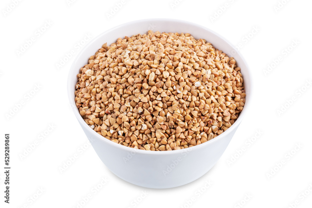 Dried buckwheat on a white isolated background Dried buckwheat on a white isolated background