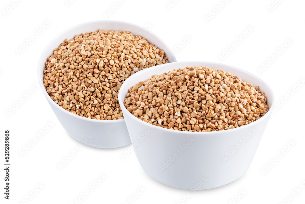 Dried buckwheat on a white isolated background Dried buckwheat on a white isolated background
