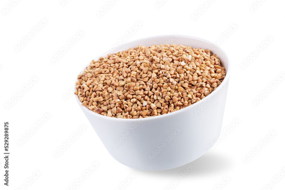 Dried buckwheat on a white isolated background Dried buckwheat on a white isolated background