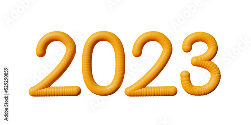 2023 text made of yellow spheres. Luxury 2023 text for your design. 3d rendering illustration.