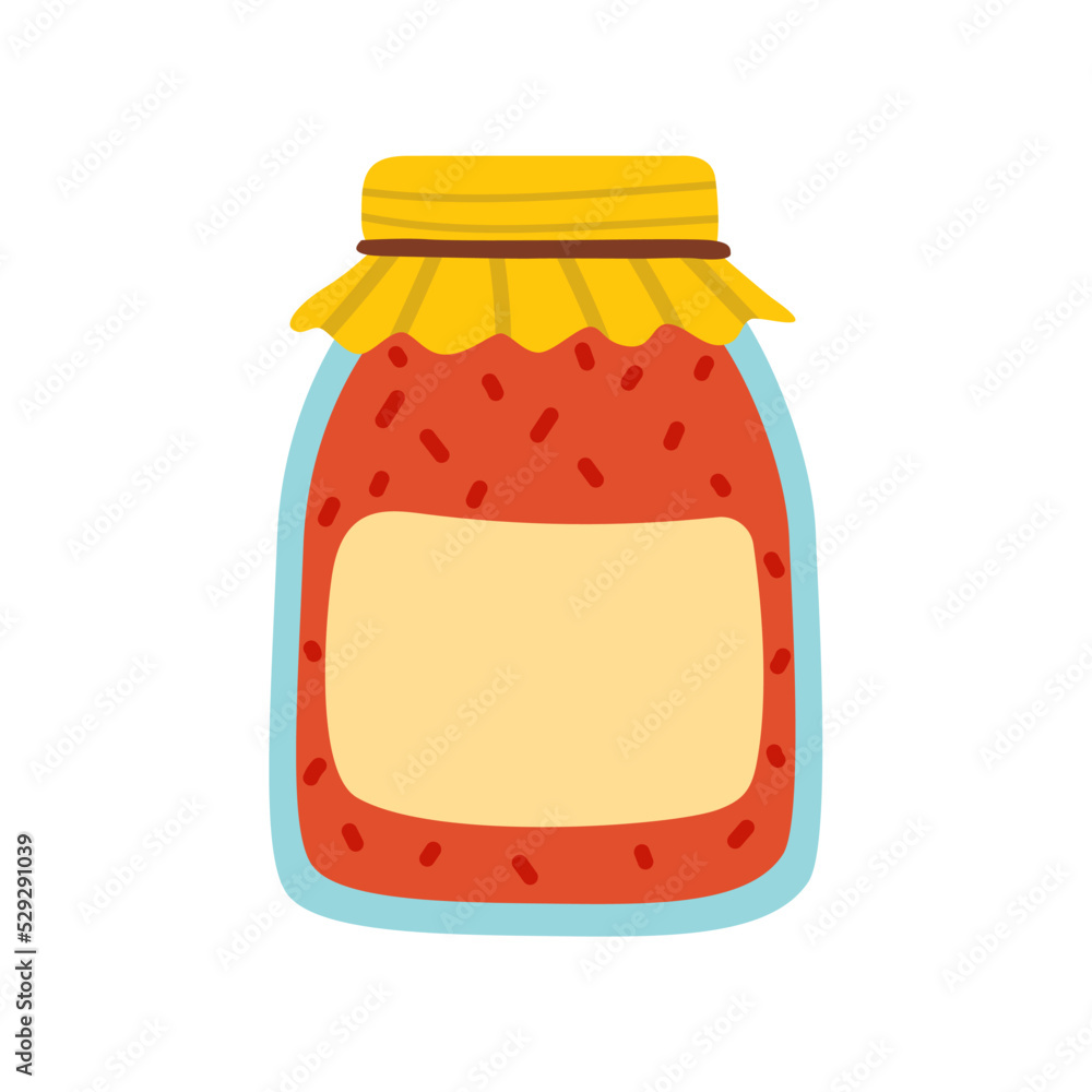 Jar of berry fruit jam. Canned sweet food product, dessert for tea. Vector art isolated on white background. Jar of berry fruit jam. Canned sweet food product, dessert for tea. Vector art isolated on white background.