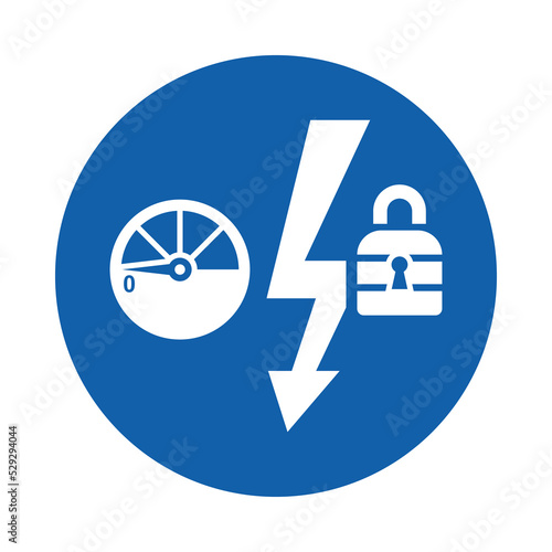 Safety rules icon and signage of energy isolation for industrial, manufacture, and construction.