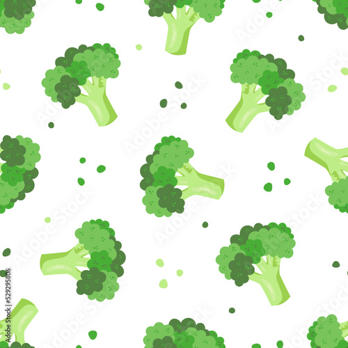 Seamless pattern with broccoli. Vegetables and healthy food theme background. Vegetarian wallpaper. 