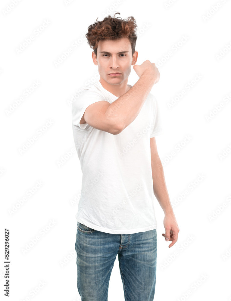 Confident young guy with a gesture of challenge Confident young guy with a gesture of challenge