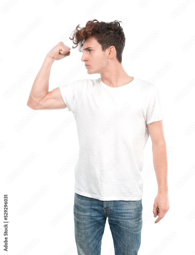 Confident young guy with a gesture of challenge Confident young guy with a gesture of challenge