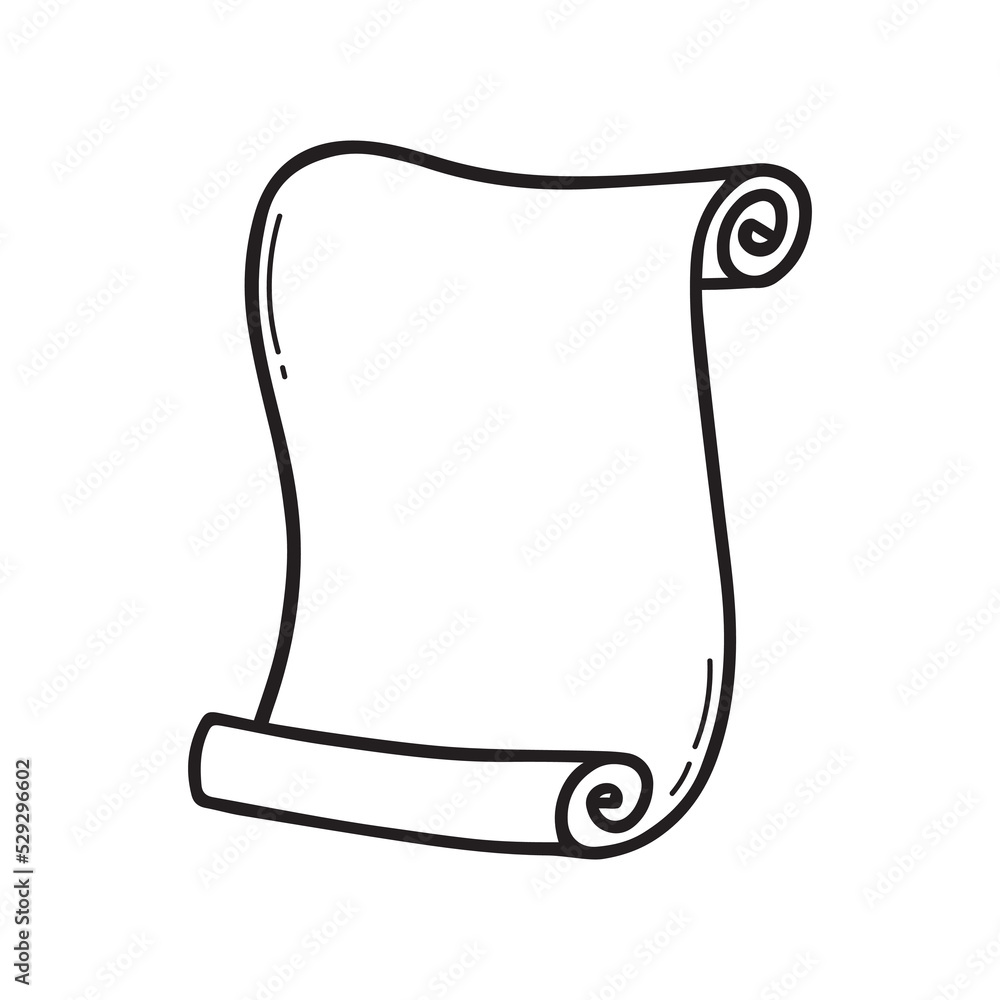 Hand drawn old paper scroll doodle. Papyrus in sketch style. Vector illustration isolated on white background Hand drawn old paper scroll doodle. Papyrus in sketch style. Vector illustration isolated on white background