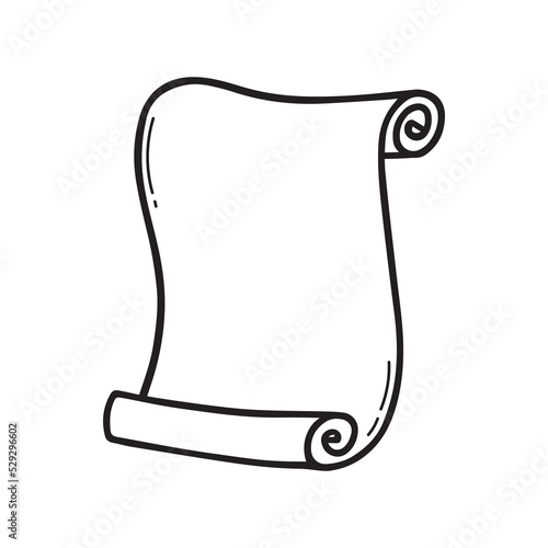 Hand drawn old paper scroll doodle. Papyrus in sketch style. Vector illustration isolated on white background