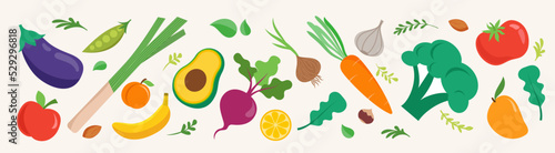 World Vegan Day, Concept Design with vegetables, fruits, leaves and nuts. For Social Media promotions, sticker, banner, greeting cards