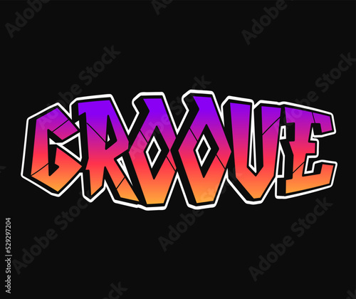 Groove word trippy psychedelic graffiti style letters.Vector hand drawn doodle cartoon logo groove illustration. Funny cool trippy letters, fashion, graffiti style print for t-shirt, poster concept