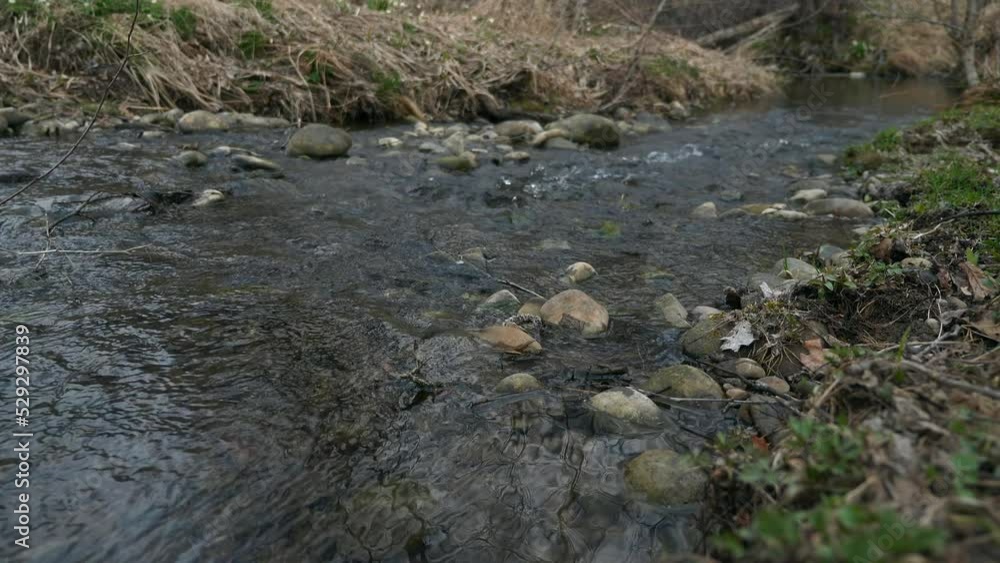 Small River Stone Stream. Spring Season Sunny Day. Rural Scene Background. Beautiful Nature Country. 2x Slow motion 60fps 4K Small River Stone Stream. Spring Season Sunny Day. Rural Scene Background. Beautiful Nature Country. 2x Slow motion 60fps 4K