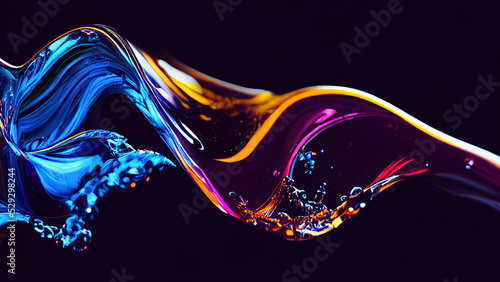 Colorful Paint in Motion. Composition of liquid paint pattern for projects on design, creativity and imagination to use as wallpaper for screens and devices photo