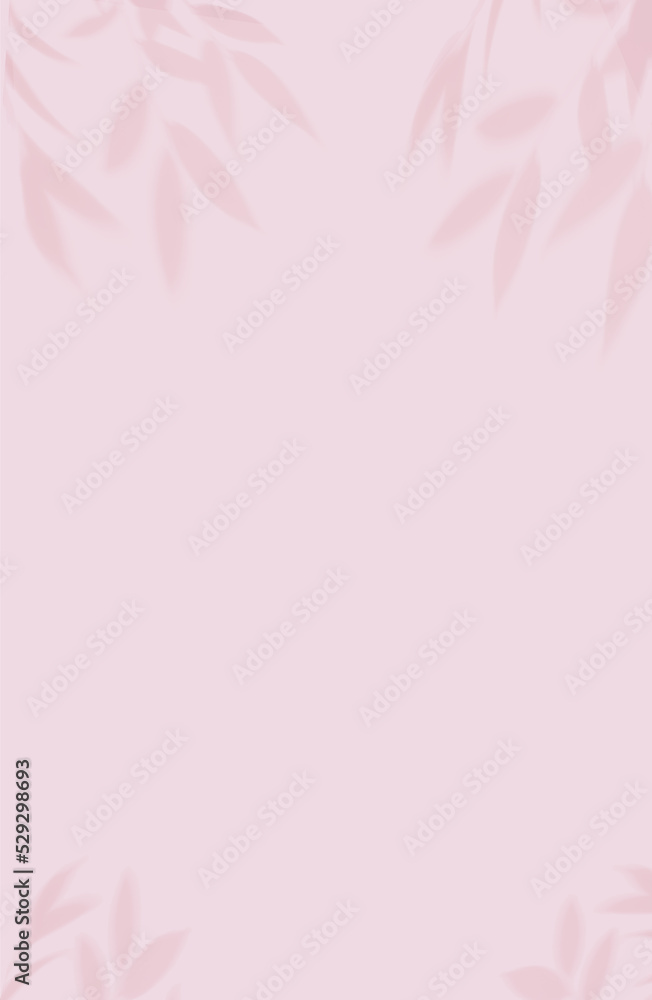 Leaves shadow on pastel pink  color background.