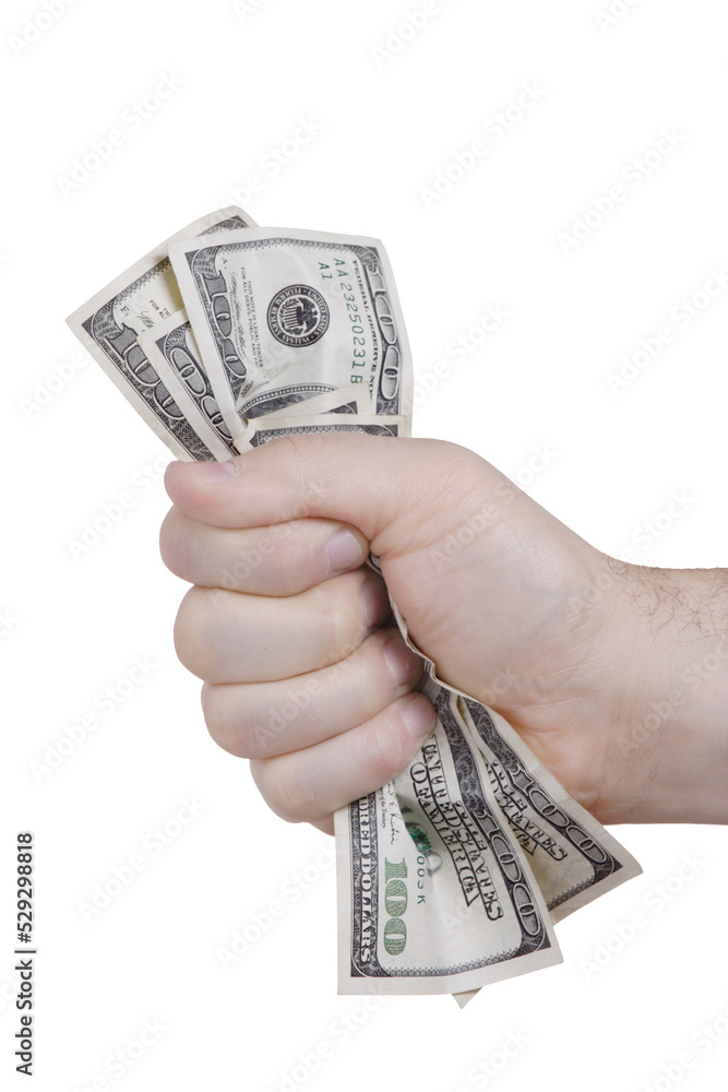 Obraz na plátně Hand squeezing dollar banknotes