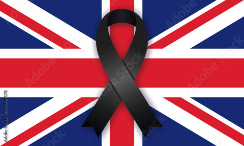 Flag of the United Kingdom with black mourning ribbon photo