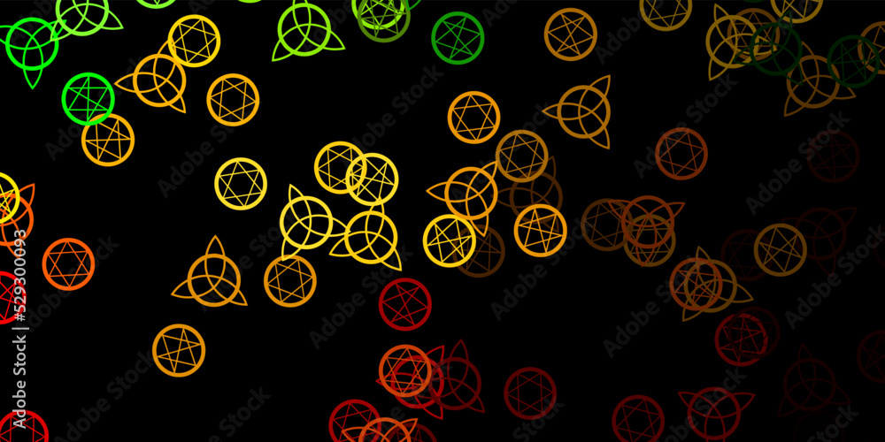 Dark Green, Yellow vector template with esoteric signs.