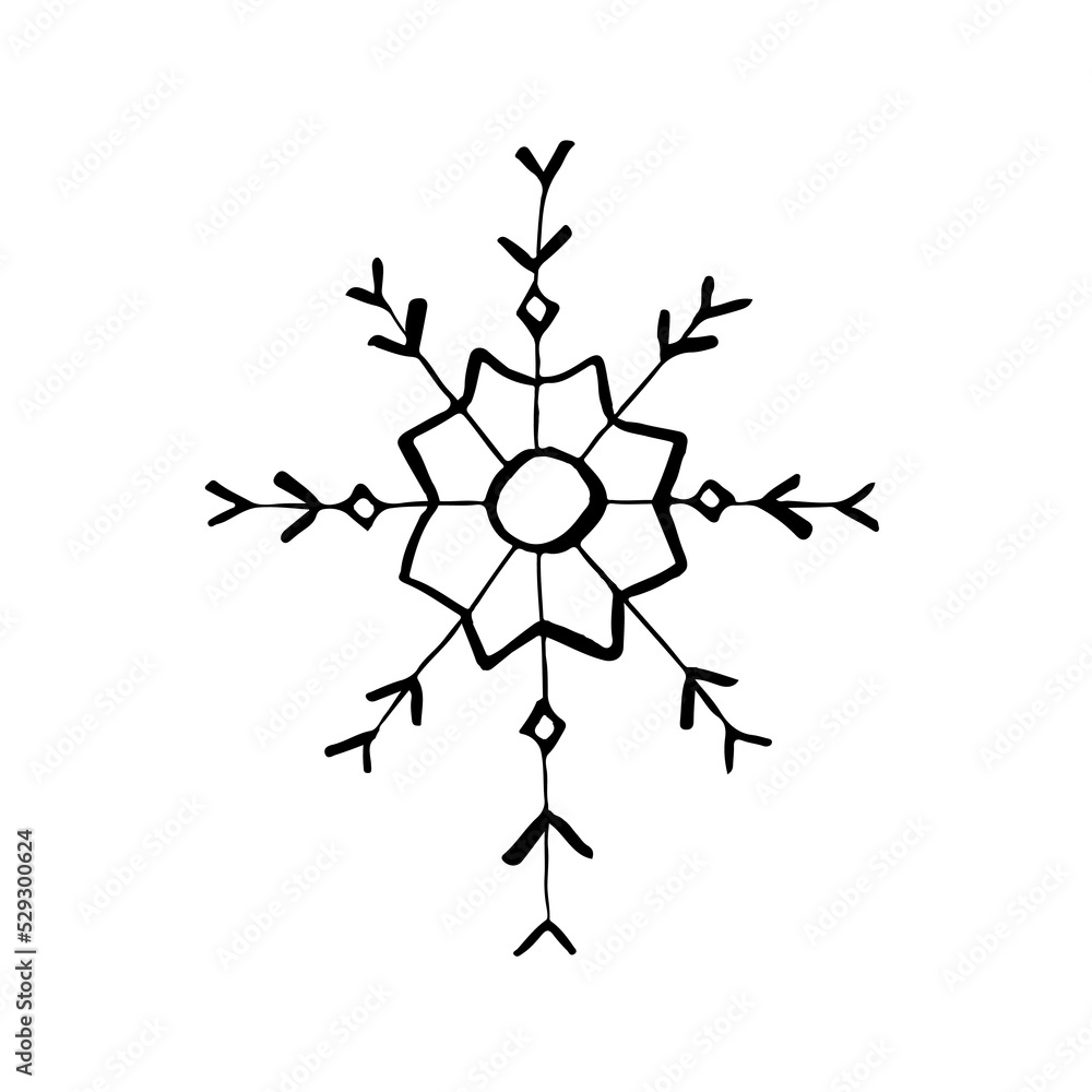 Fototapeta premium Set of doodle Christmas snowflake isolated on white. Vector illustration.