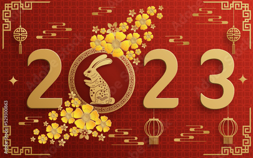 Happy chinese new year 2023 year of the rabbit zodiac with on color Background.
