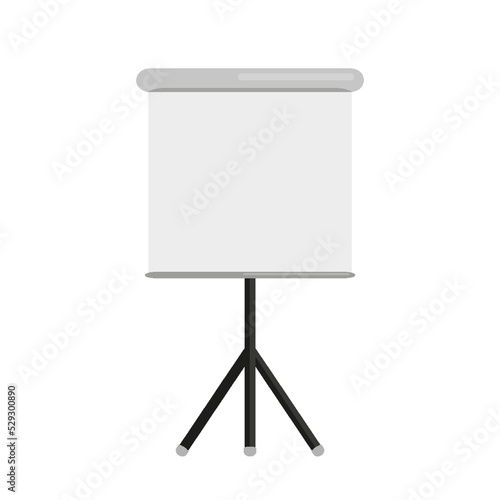 Roll up projector screen blank tripod white flat. Horizontal canvas easel large collapsible portable mockup presentation board conference meeting school office movie view home theater screen isolated