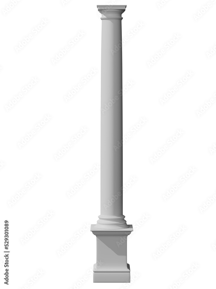 Doric Column 3d render, perfectly realistic and very high resolution. Antique column with doric style.