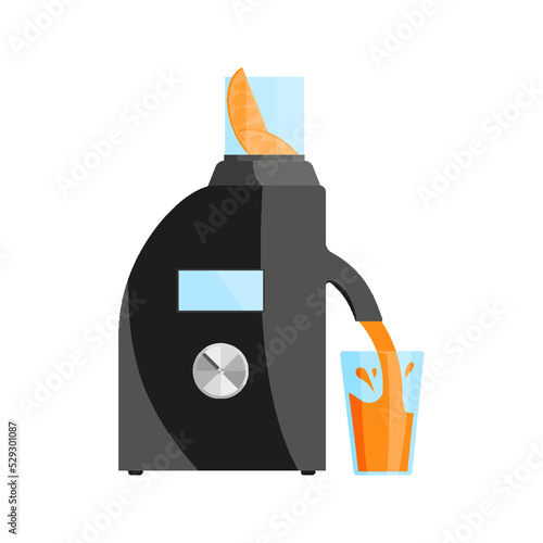 Juicer orange juice drink glass cup black flat. Kitchen equipment smoothie make fresh squeezed freeshed detox drinking mixer cold tabletop gadget modern restaurant office home party icon isolated