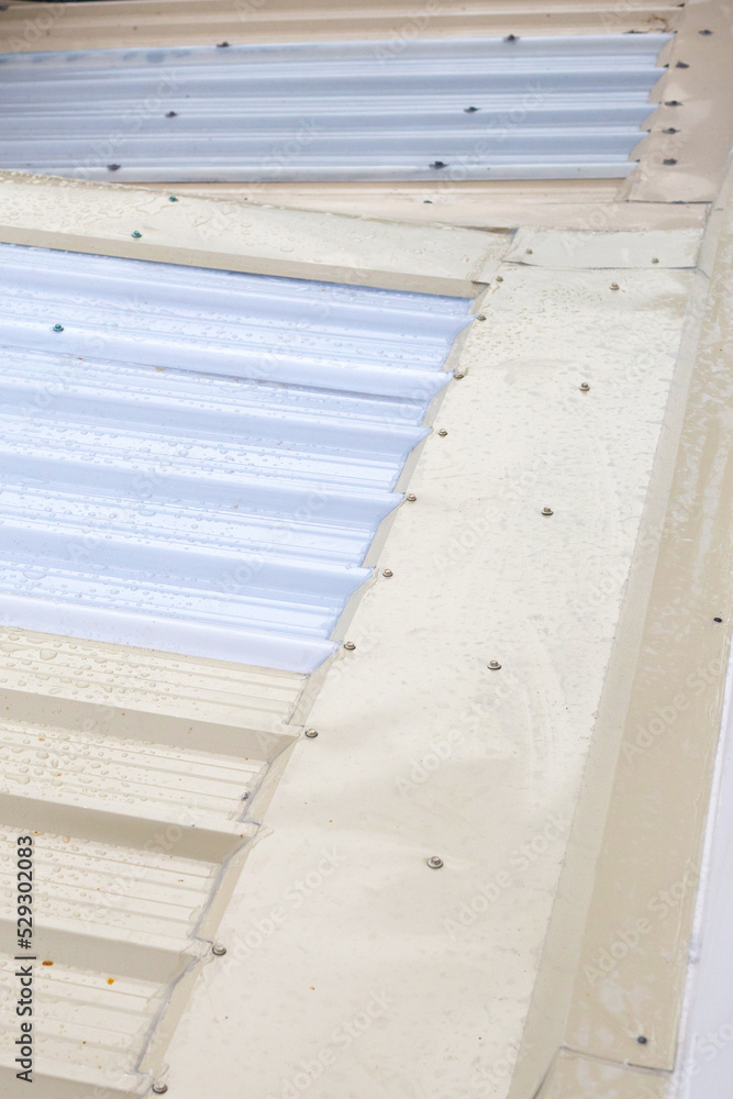 Roof repair, Steel sheet with corner flashing. Stop a roof leak Roof repair, Steel sheet with corner flashing. Stop a roof leak