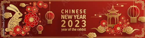 Happy chinese new year 2023 year of the rabbit zodiac with on color Background.
