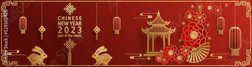 Happy chinese new year 2023 year of the rabbit zodiac with on color Background.
