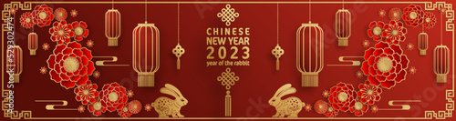 Happy chinese new year 2023 year of the rabbit zodiac with on color Background.
