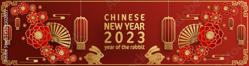 Happy chinese new year 2023 year of the rabbit zodiac with on color Background.
