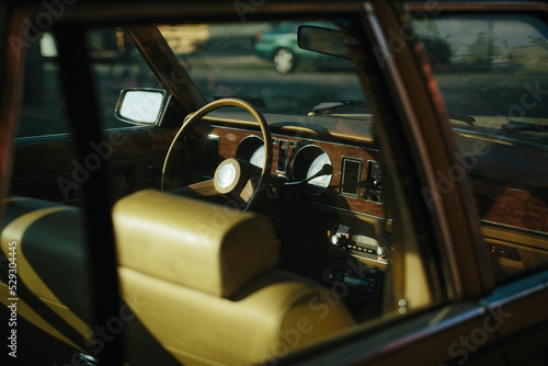 Close-up of vintage car on street