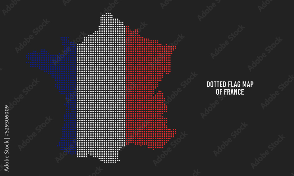 Dotted Map of France Vector Illustration with Dark Background
