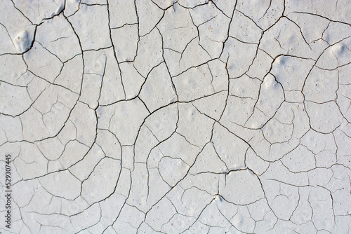High angle view of cracked muddy field