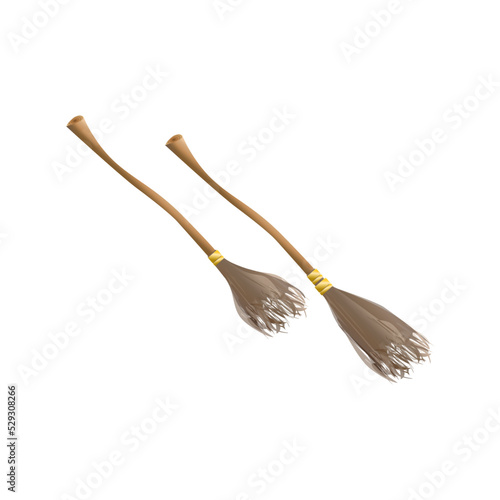 Broomstick in realistic style. Magic vehicle for the witch. Helloween autumn holiday. Colorful vector illustration isolated on white background.
