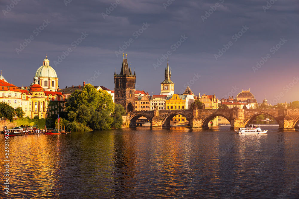 Charles Bridge sunset view of the Old Town pier architecture, Charles Bridge over Vltava river in Prague, Czechia. Old Town of Prague with Charles Bridge, Prague, Czech Republic. Charles Bridge sunset view of the Old Town pier architecture, Charles Bridge over Vltava river in Prague, Czechia. Old Town of Prague with Charles Bridge, Prague, Czech Republic.