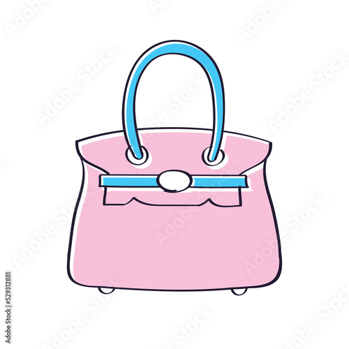 Pink blue fashionable luxury women handbag or purse bag isolated vector illustration