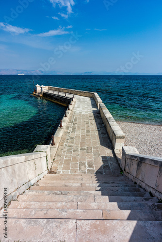 Kaiser Wilhelm s bridge and walkway a stone swim platform in Corfu  Greece