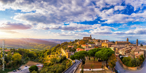 View of Montalcino town, Tuscany, Italy. Montalcino town takes its name from a variety of oak tree that once covered the terrain. View of the medieval Italian town of Montalcino. Tuscany photo