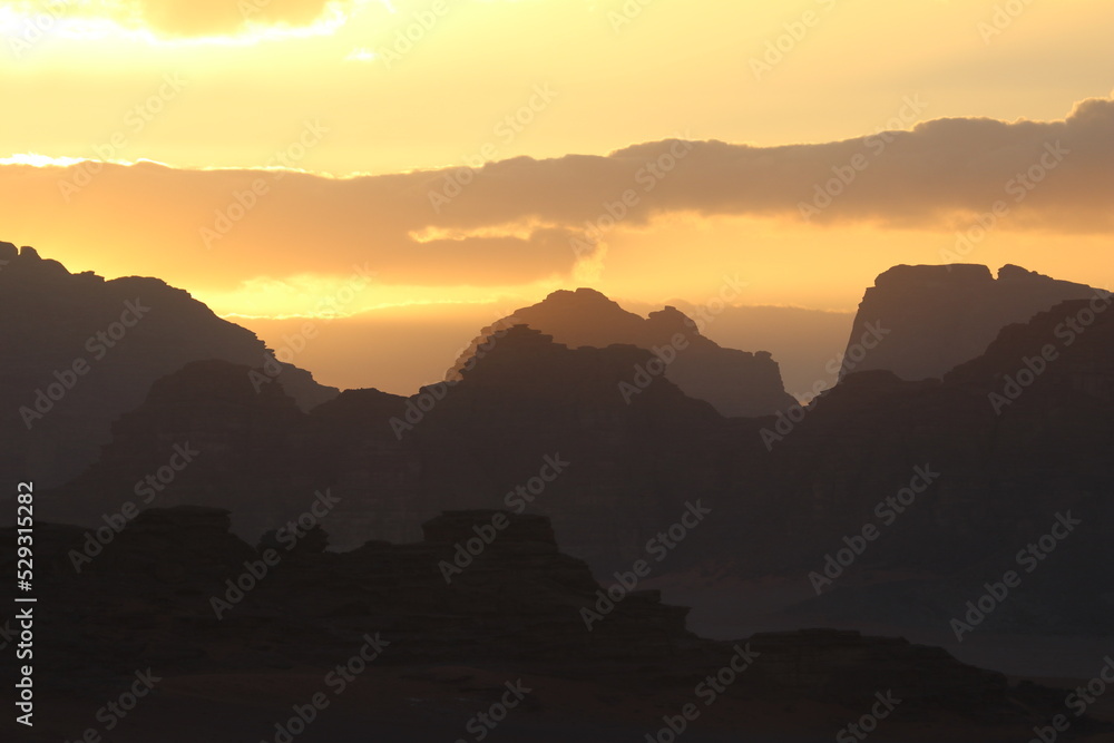 Sunset in the Desert of Wadi Rum, Jordania