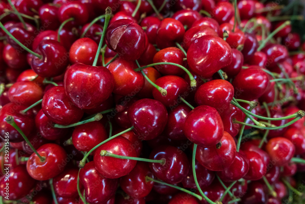 High angle view of cherries for sale at market stall High angle view of cherries for sale at market stall