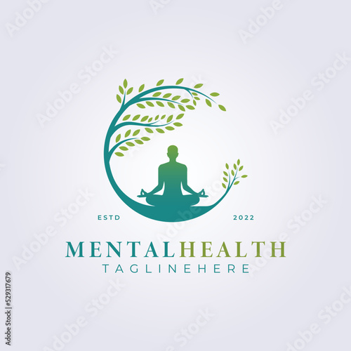 meditation, mental health nature logo vector illustration design