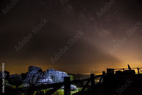 Starry sky background at night in El Torcal de Antequera photo