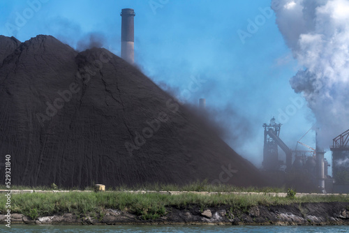 Coal Dust From Steel Mill Blowing Into Detroit River, Michigan