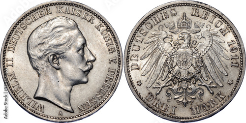 GERMANY PRUSSIA, Wilhelm II, 3 Mark 1911, aUNC photo